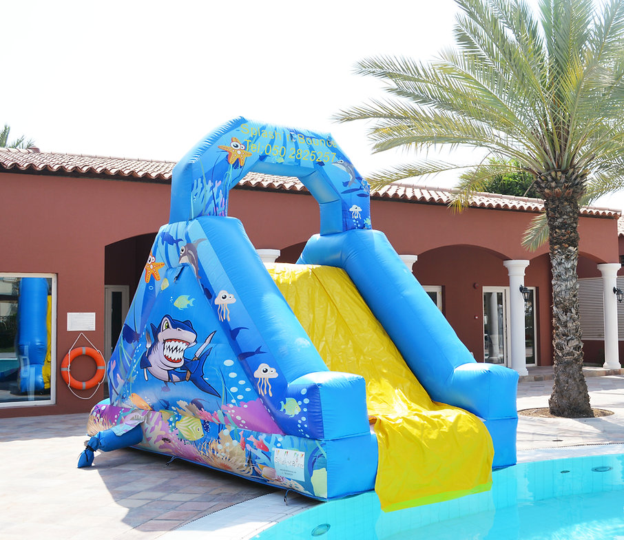 Under the ocean slide at Splash N Bounce event management company in Dubai